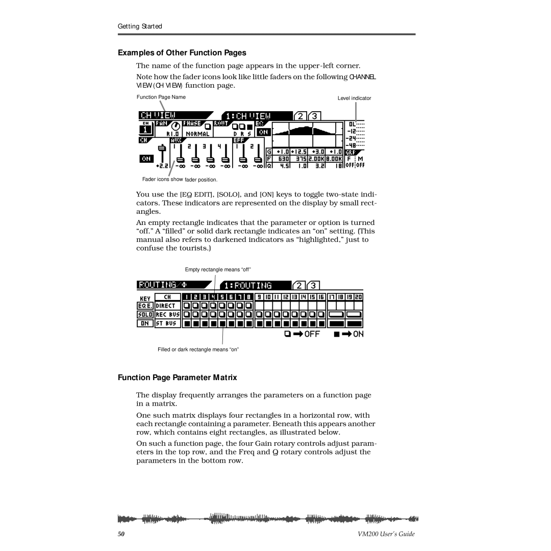 Fostex VM200 manual Examples of Other Function Pages, Function Page Parameter Matrix 