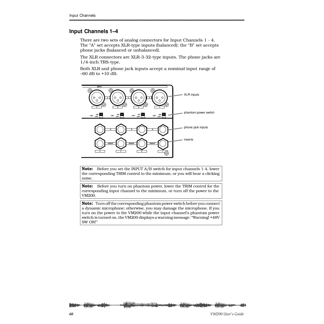 Fostex VM200 manual Input Channels 