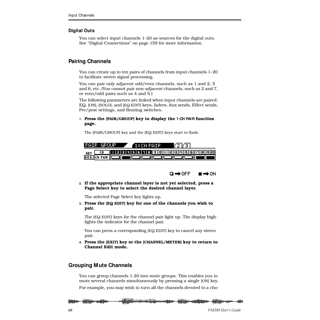 Fostex VM200 manual Pairing Channels, Grouping Mute Channels, Digital Outs 