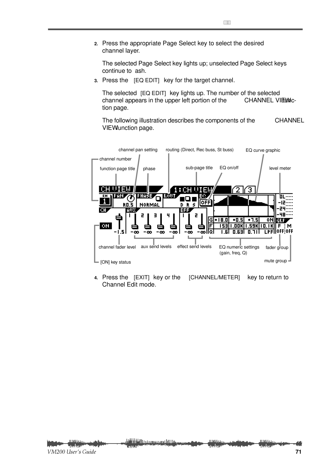 Fostex VM200 manual Press the EQ Edit key for the target channel 