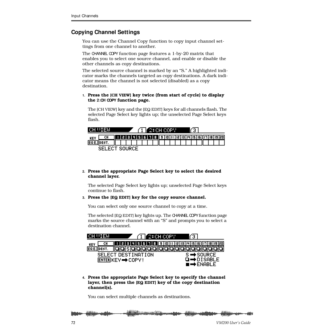 Fostex VM200 manual Copying Channel Settings 