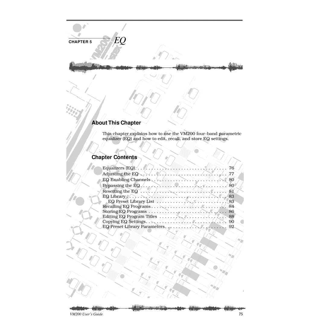 Fostex VM200 manual Chapter Contents 