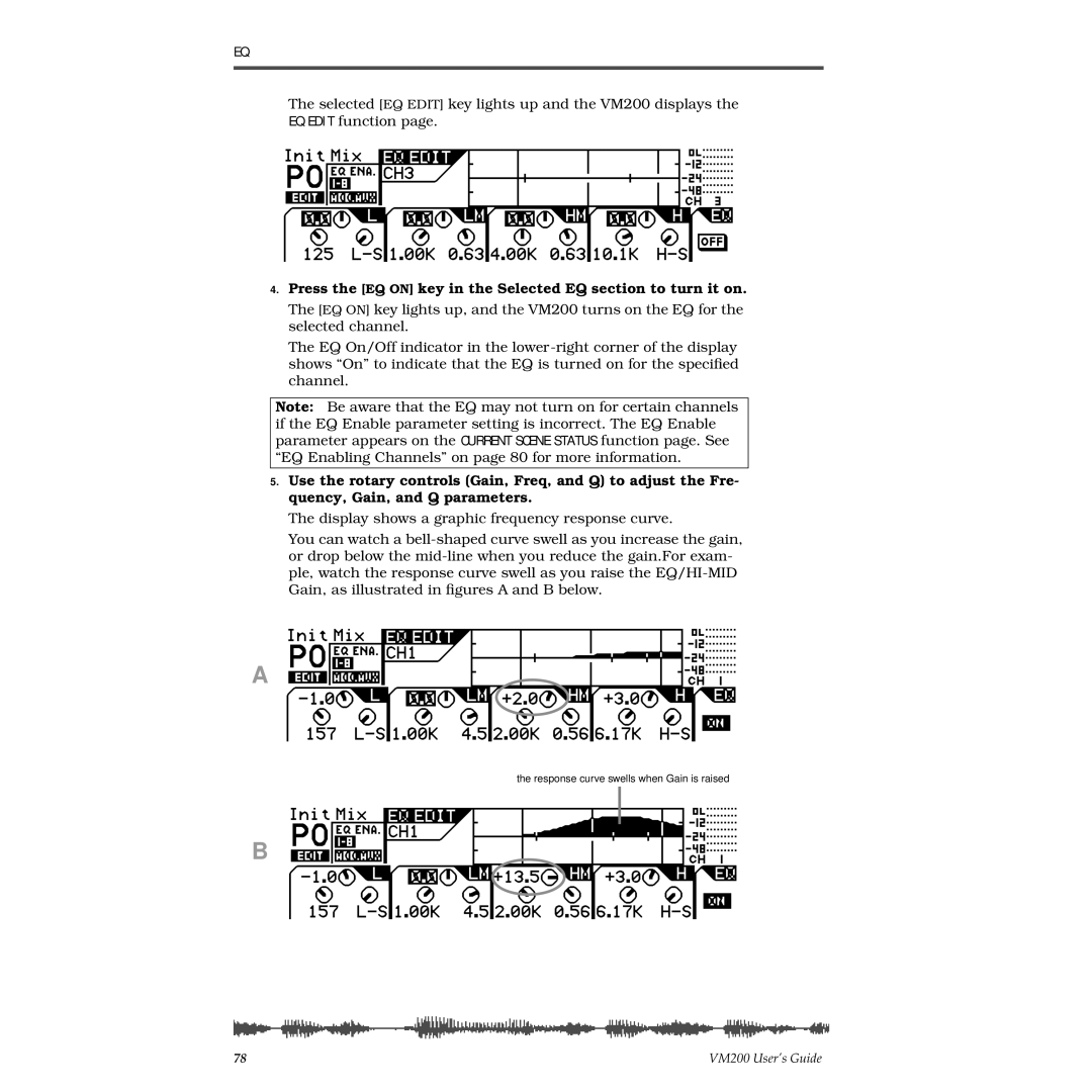 Fostex VM200 manual Press the EQ on key in the Selected EQ section to turn it on 