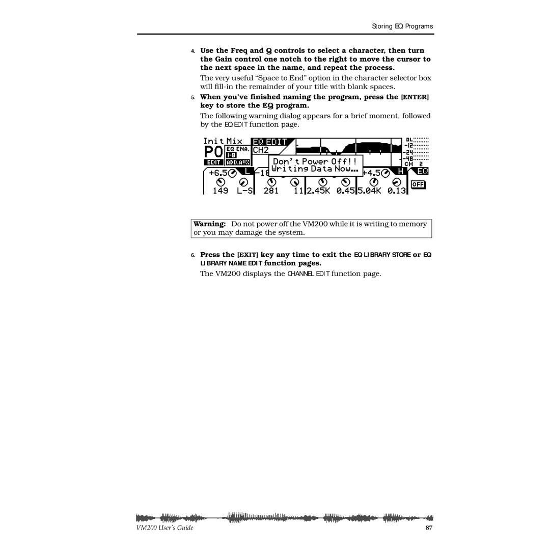 Fostex VM200 manual Storing EQ Programs 