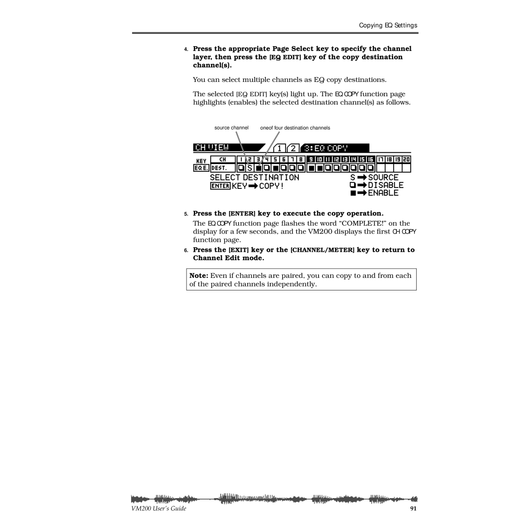 Fostex VM200 manual Copying EQ Settings 