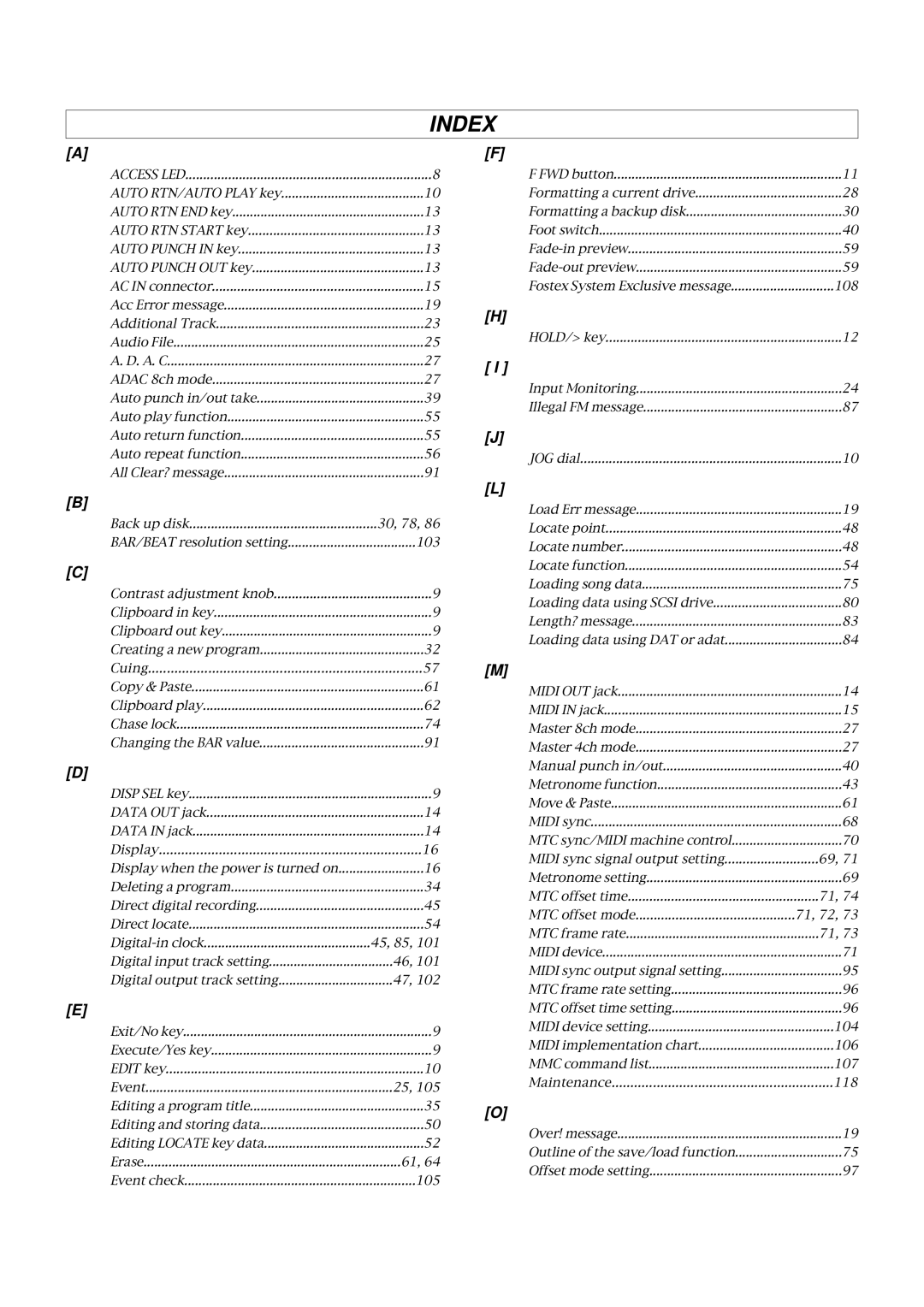 Fostex VR800 owner manual Index 