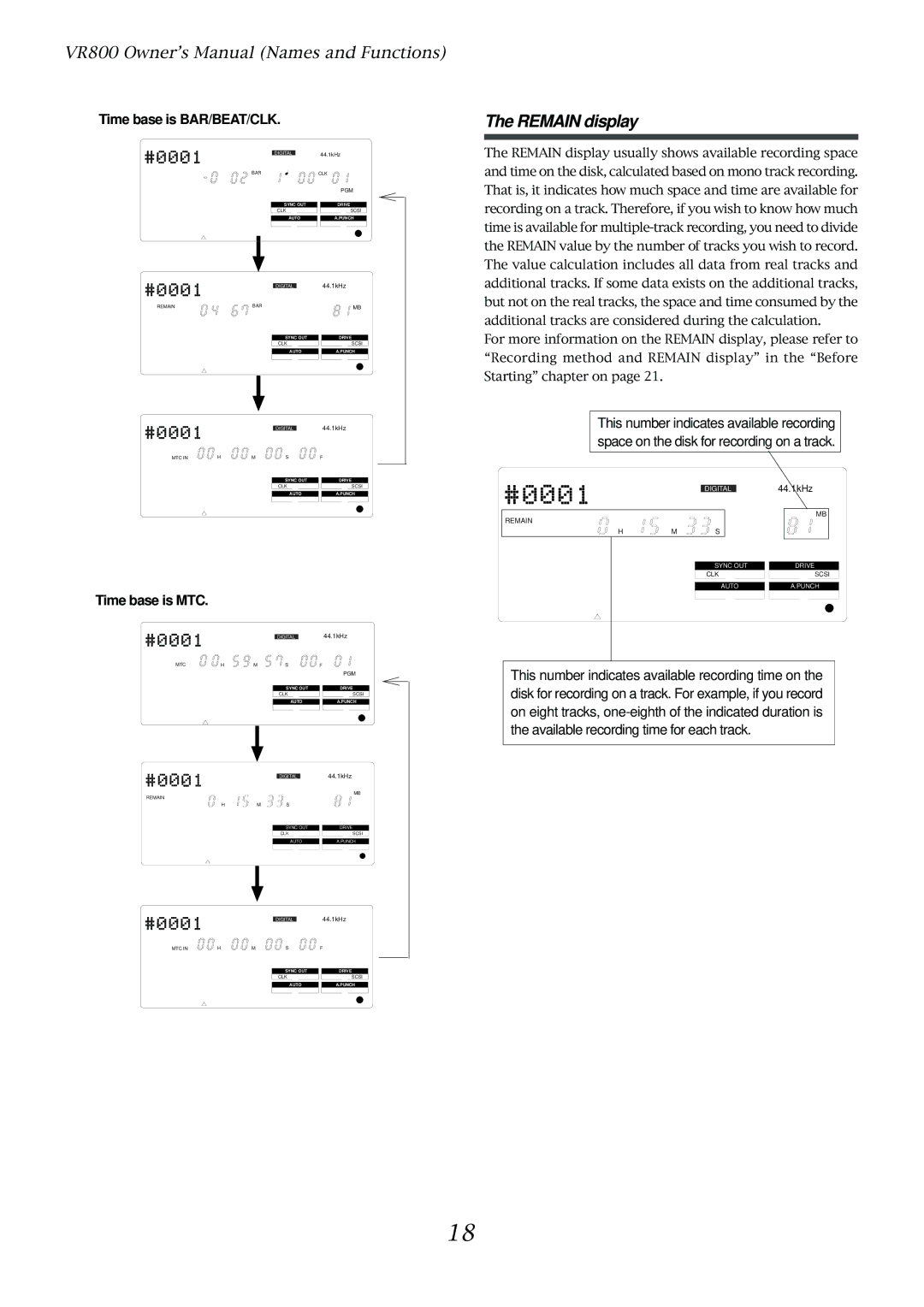 Fostex VR800 owner manual Time base is BAR/BEAT/CLK, Time base is MTC 