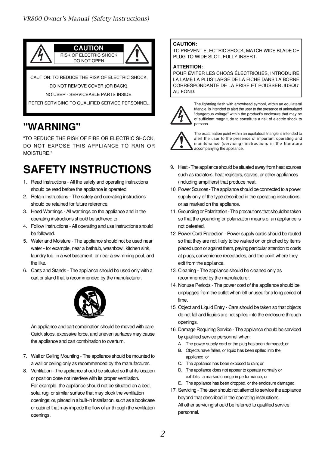 Fostex VR800 owner manual Safety Instructions 