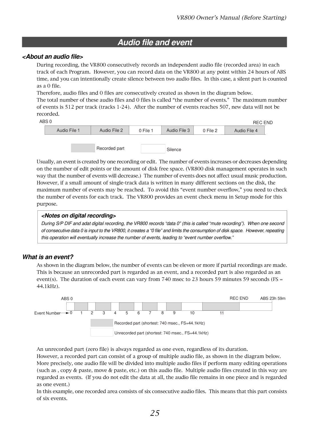 Fostex VR800 owner manual Audio file and event, About an audio file 