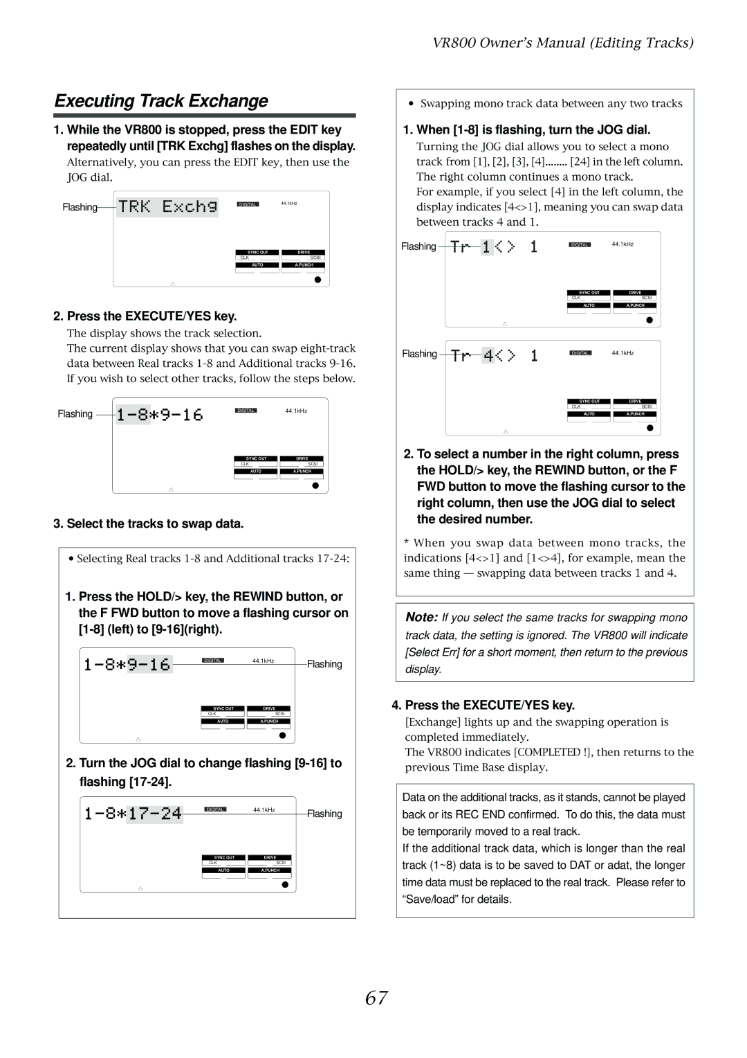 Fostex VR800 owner manual Executing Track Exchange 