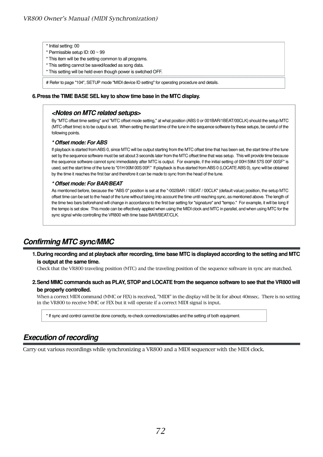 Fostex VR800 owner manual Confirming MTC sync/MMC, Offset mode For ABS 