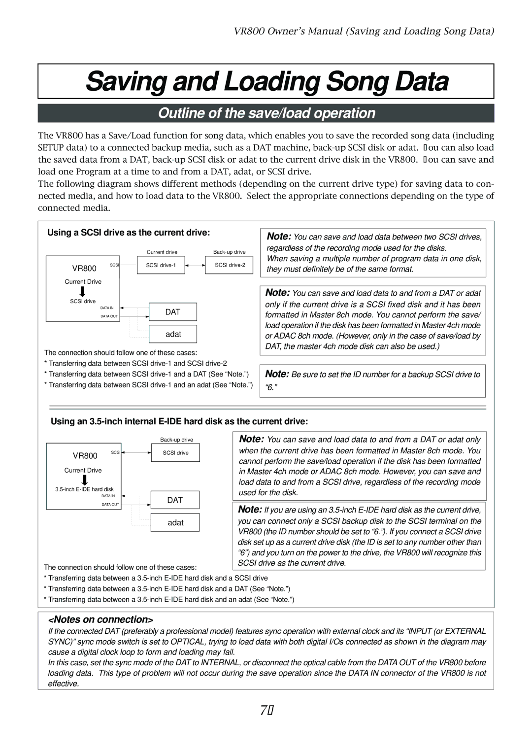 Fostex VR800 Saving and Loading Song Data, Outline of the save/load operation, Using a Scsi drive as the current drive 