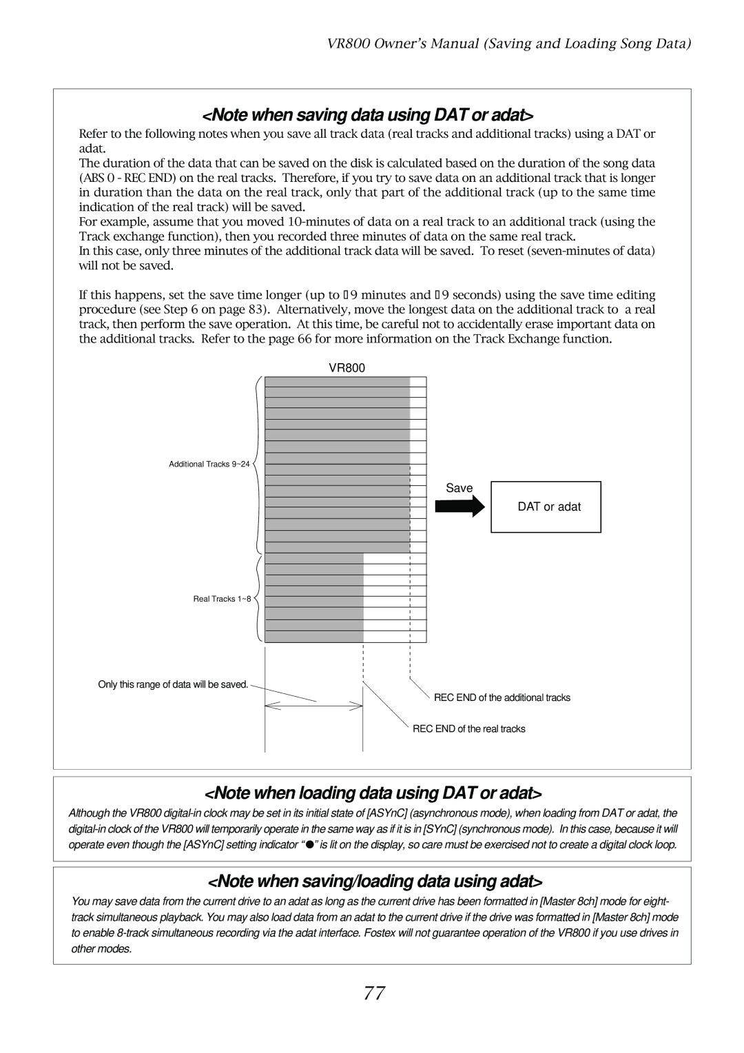 Fostex VR800 owner manual Save DAT or adat 