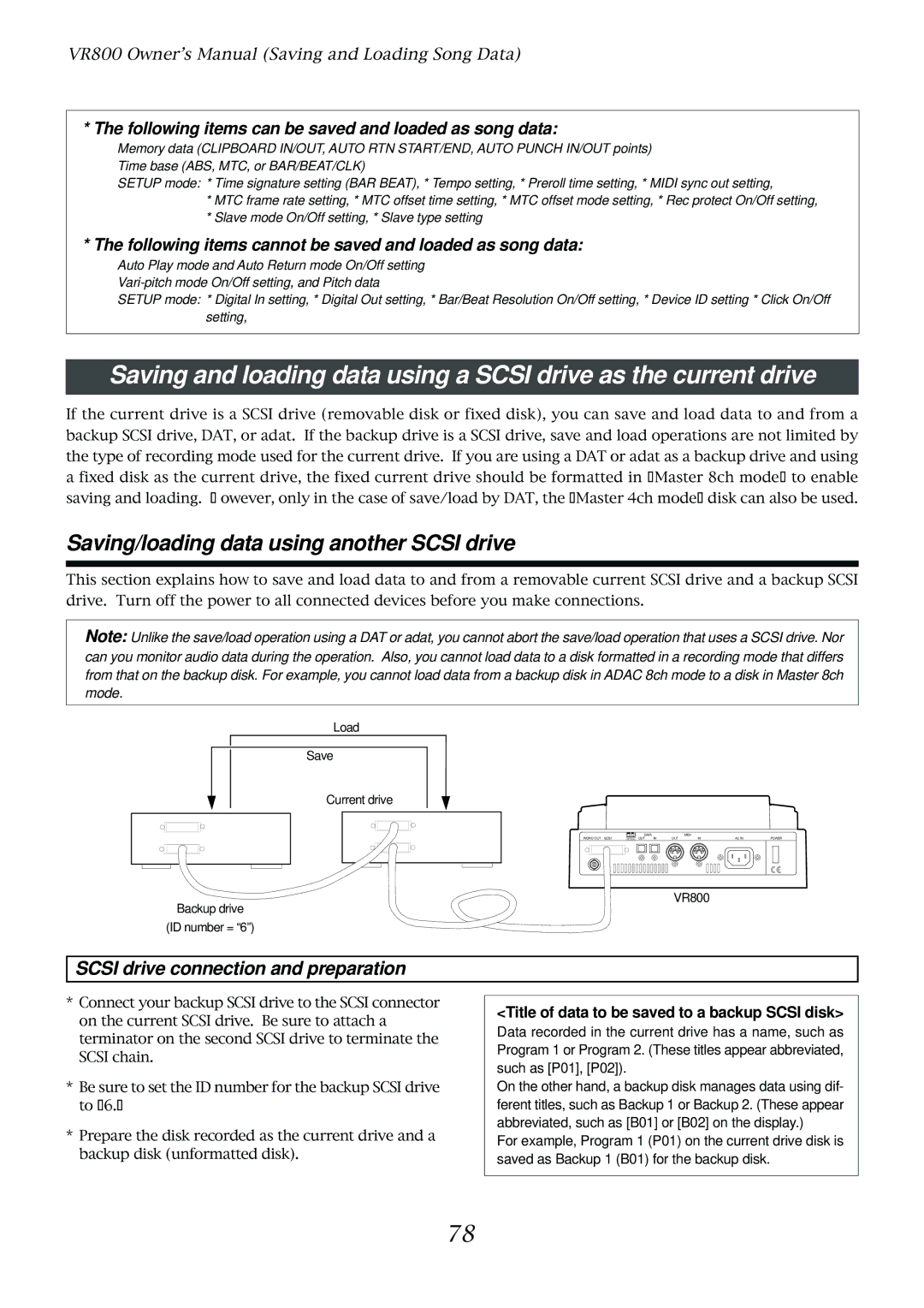 Fostex VR800 owner manual Saving/loading data using another Scsi drive, Title of data to be saved to a backup Scsi disk 