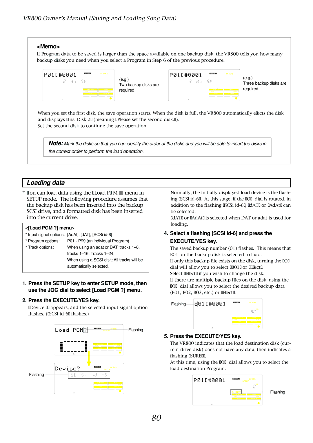 Fostex VR800 owner manual Select a flashing SCSi id-6 and press EXECUTE/YES key, Load PGM ? menu 