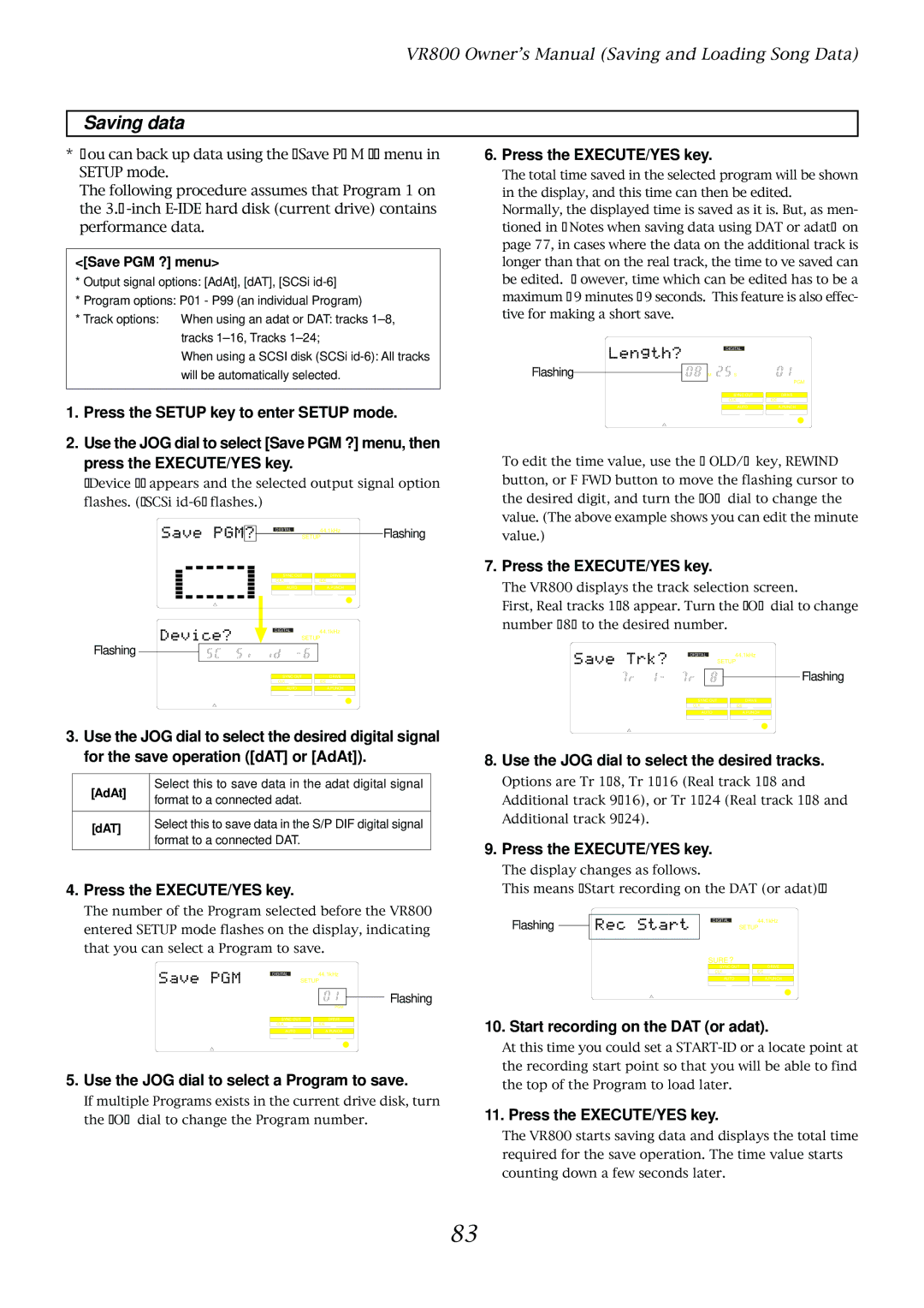 Fostex VR800 owner manual Use the JOG dial to select a Program to save, Use the JOG dial to select the desired tracks 