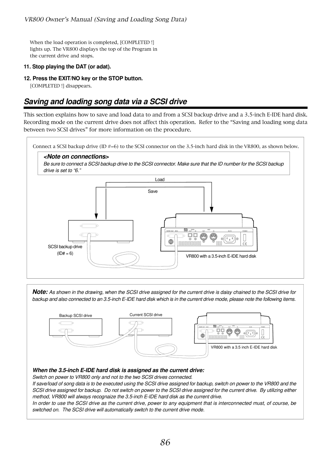 Fostex VR800 owner manual Saving and loading song data via a Scsi drive 