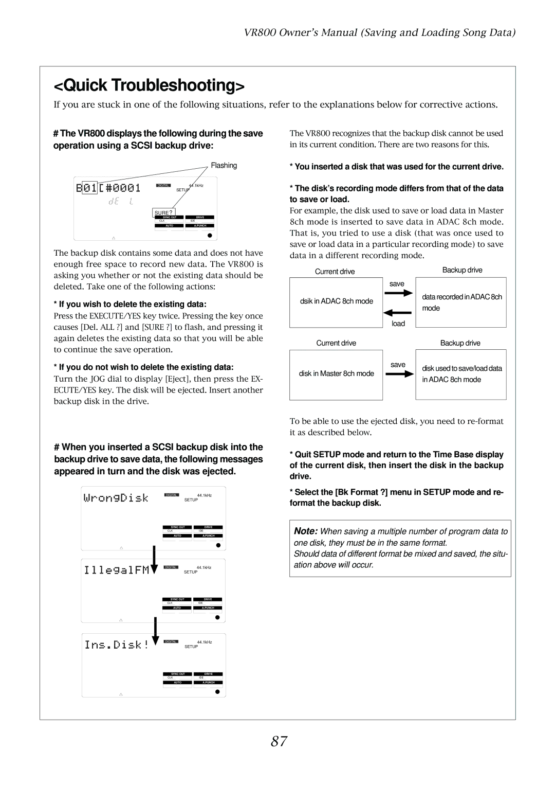 Fostex VR800 owner manual If you wish to delete the existing data, If you do not wish to delete the existing data 