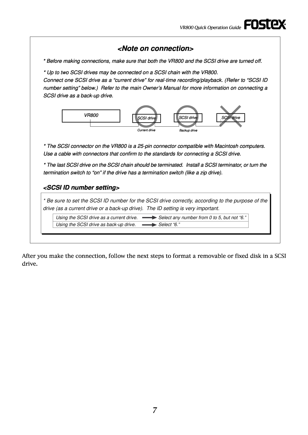 Fostex VR800 owner manual Note on connection, SCSI ID number setting 