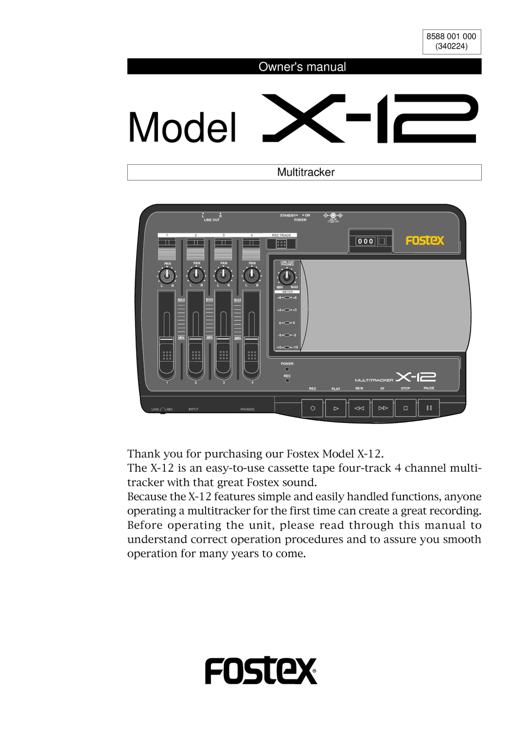 Fostex X-12 owner manual Model 