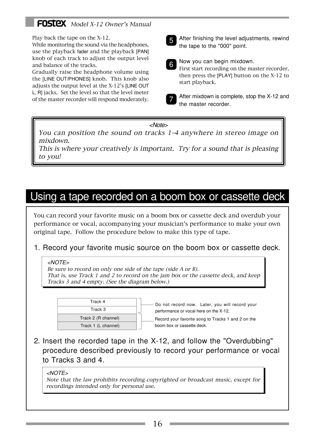 Fostex X-12 owner manual Using a tape recorded on a boom box or cassette deck 