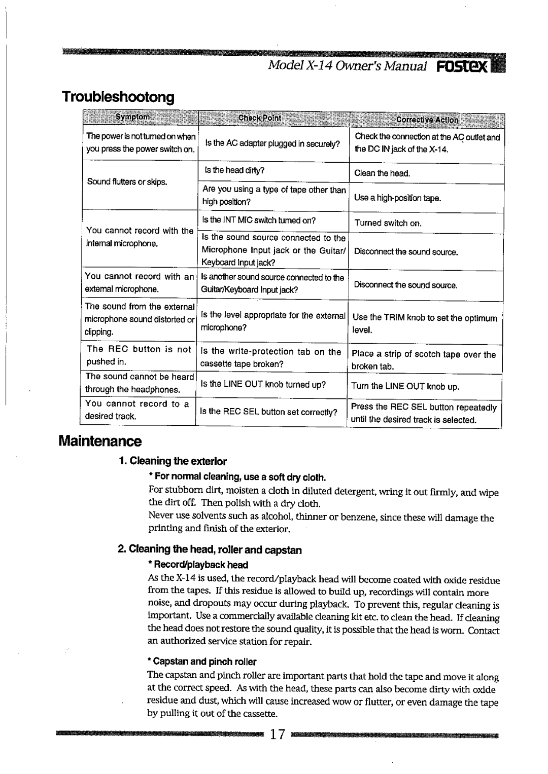 Fostex X-14 manual 