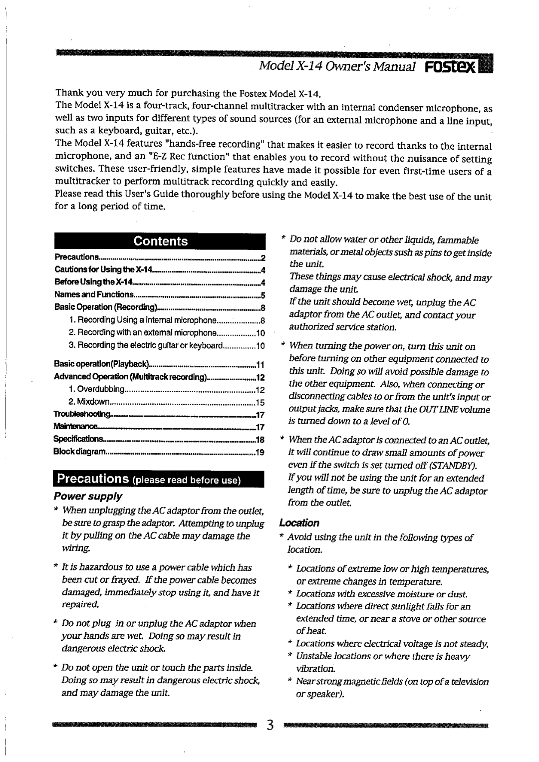 Fostex X-14 manual 