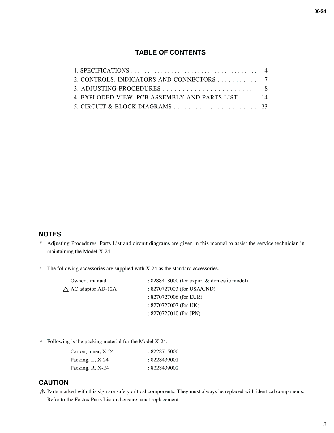 Fostex X-24 service manual Table of Contents 