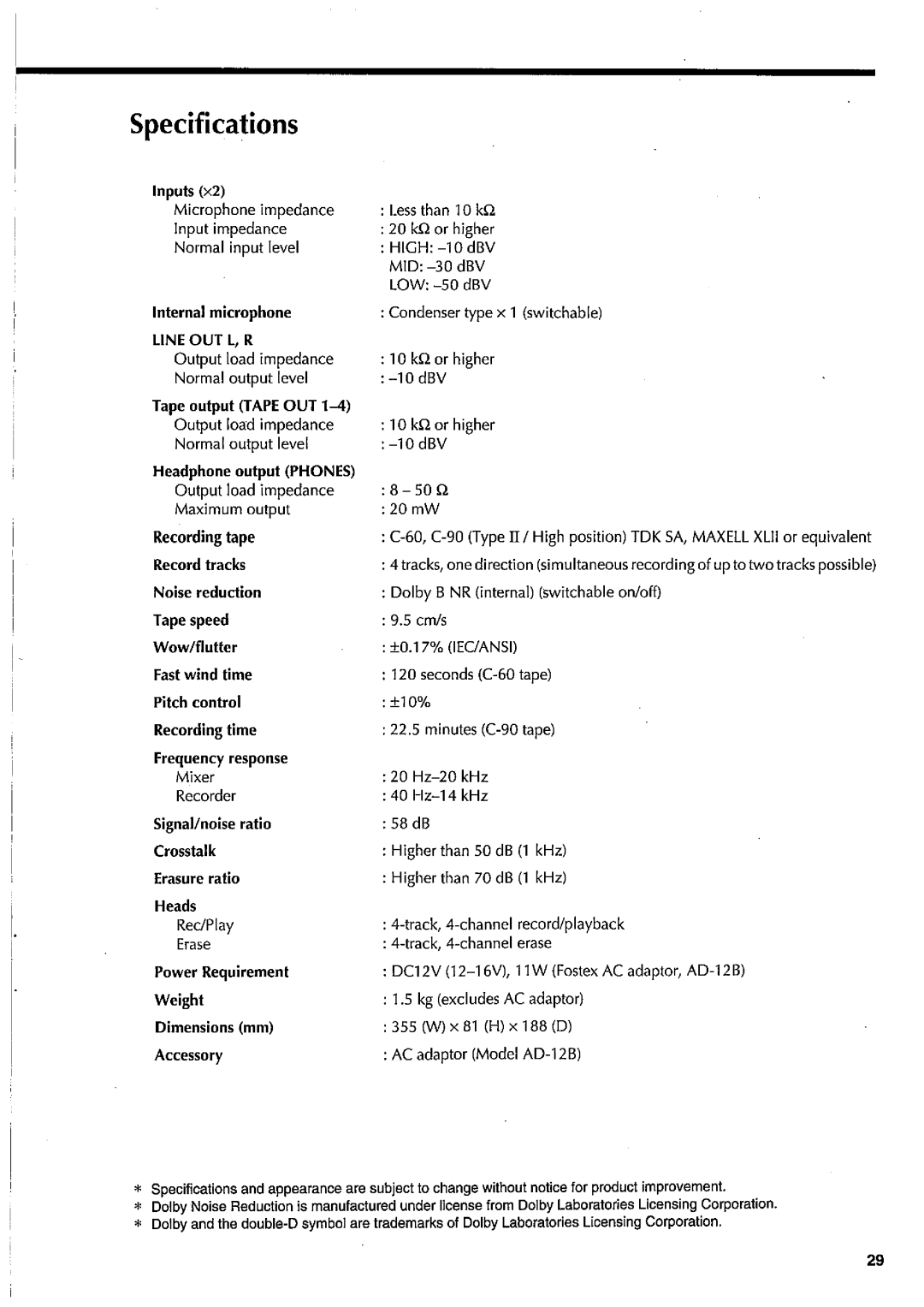 Fostex XR-3 manual 