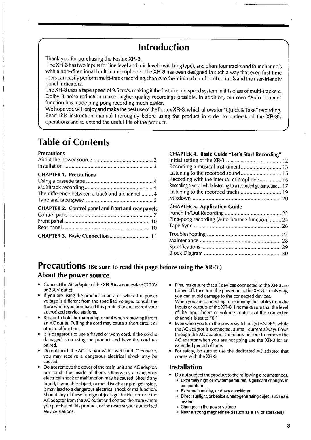 Fostex XR-3 manual 