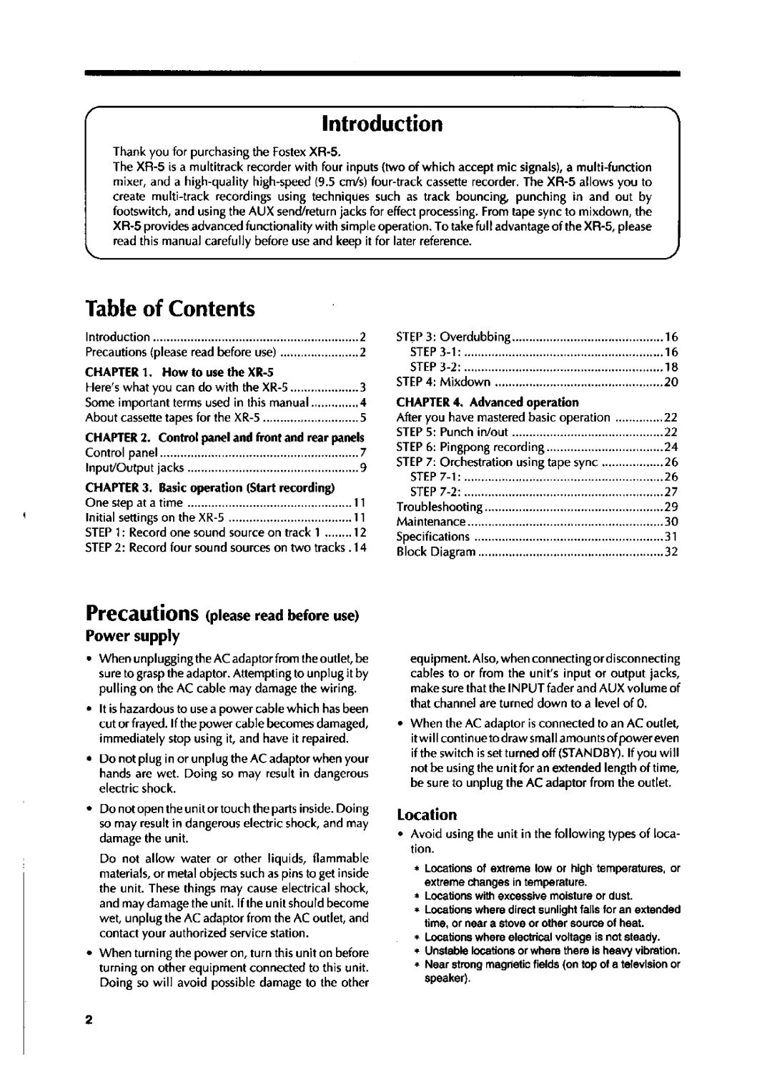 Fostex XR-5 manual 