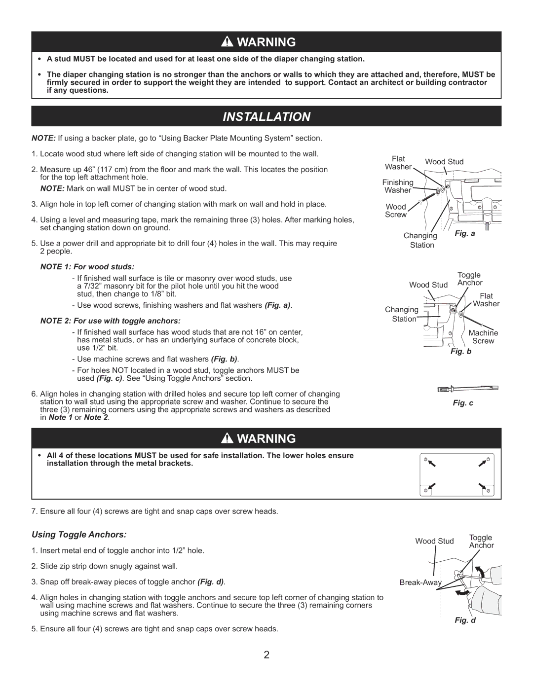 Foundations 100-EHBP manual Installation, Using Toggle Anchors 