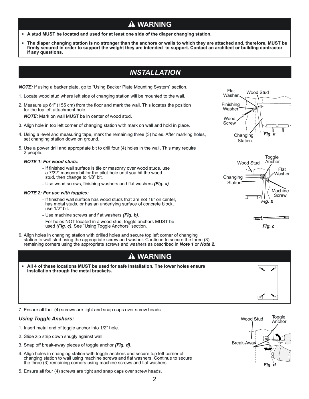 Foundations 100-EVBP manual Installation, Using Toggle Anchors 