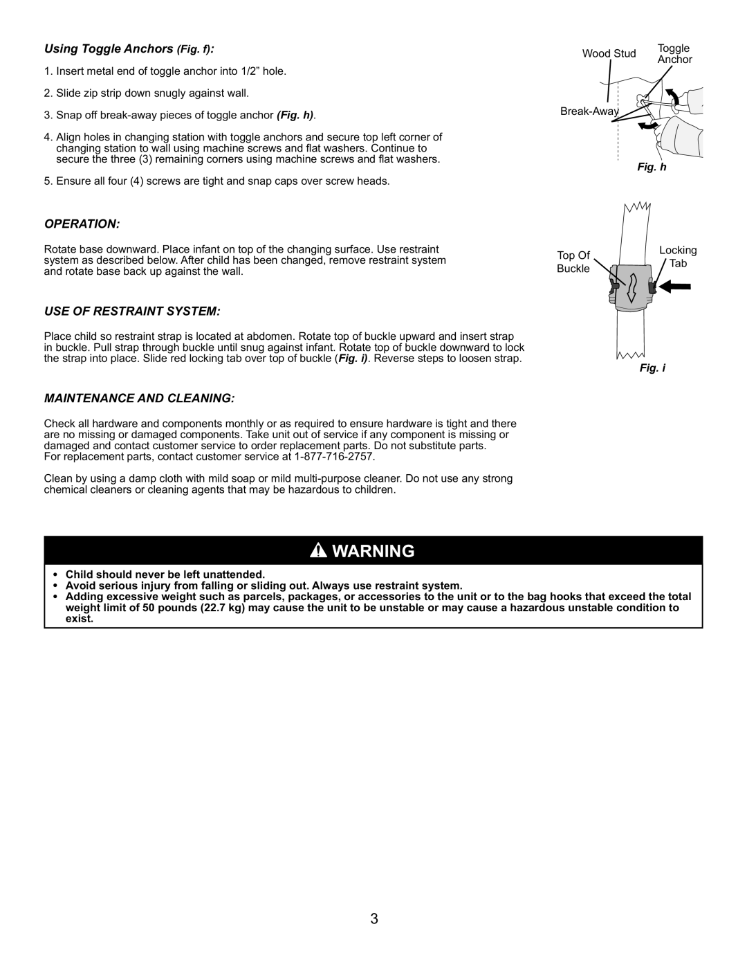 Foundations 100-SSC-SM, SI258SM-D manual Using Toggle Anchors Fig. f, Operation 