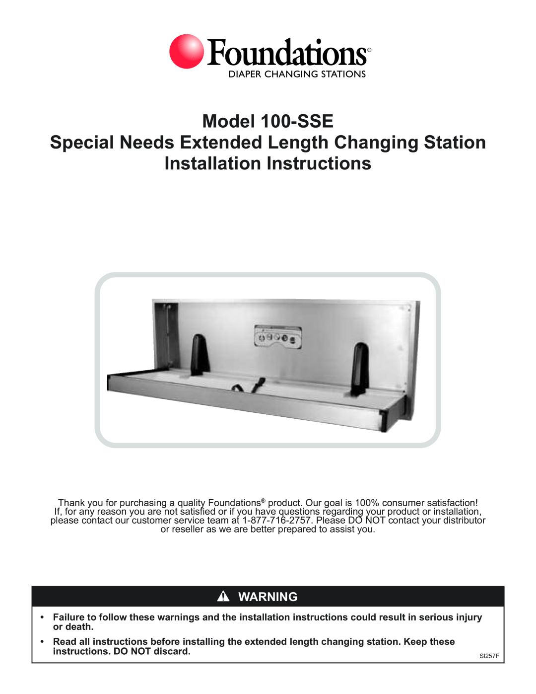 Foundations manual Model 100-SSE Special Needs Extended Length Changing Station, Installation Instructions 