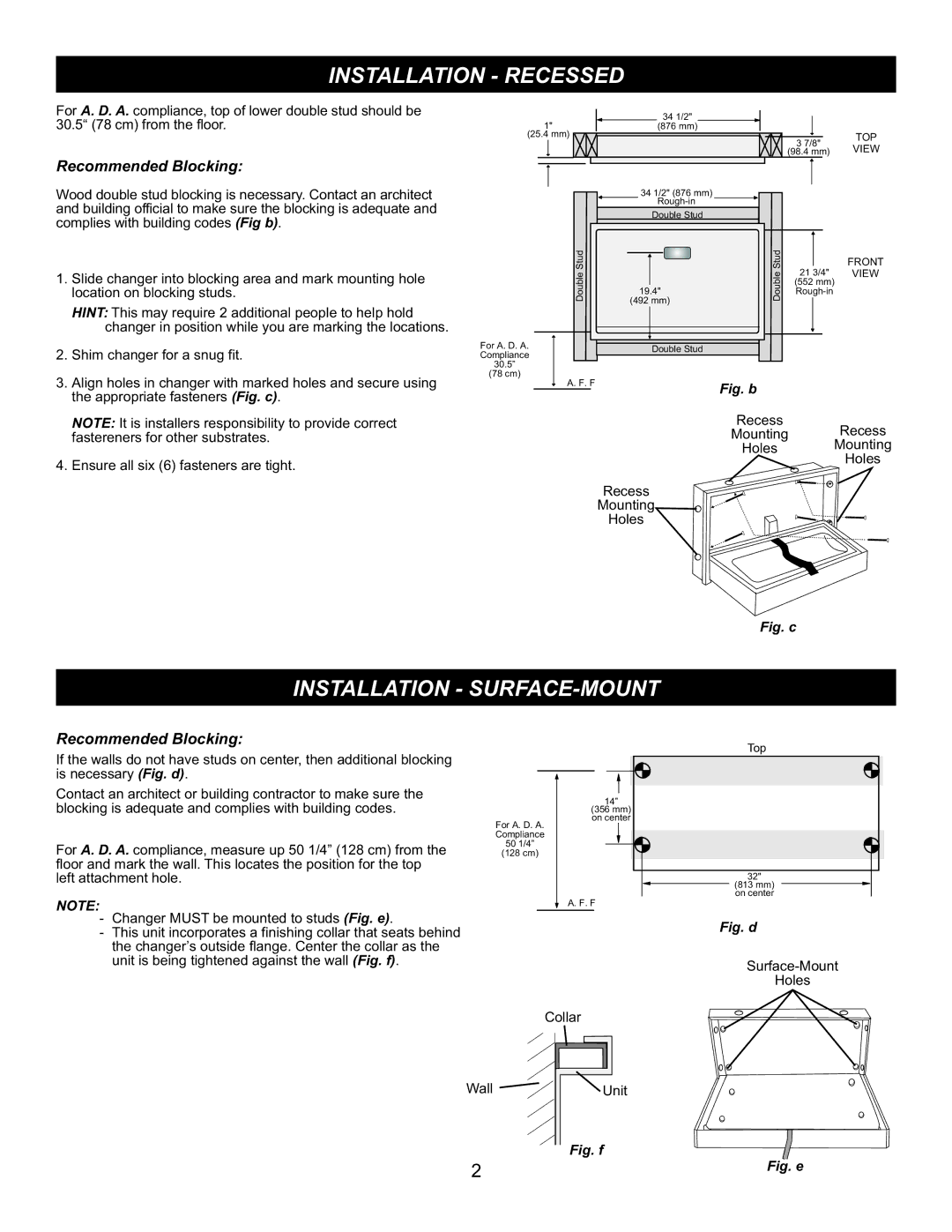 Foundations 100-SS, SI259D manual Installation Recessed, Installation SURFACE-MOUNT 