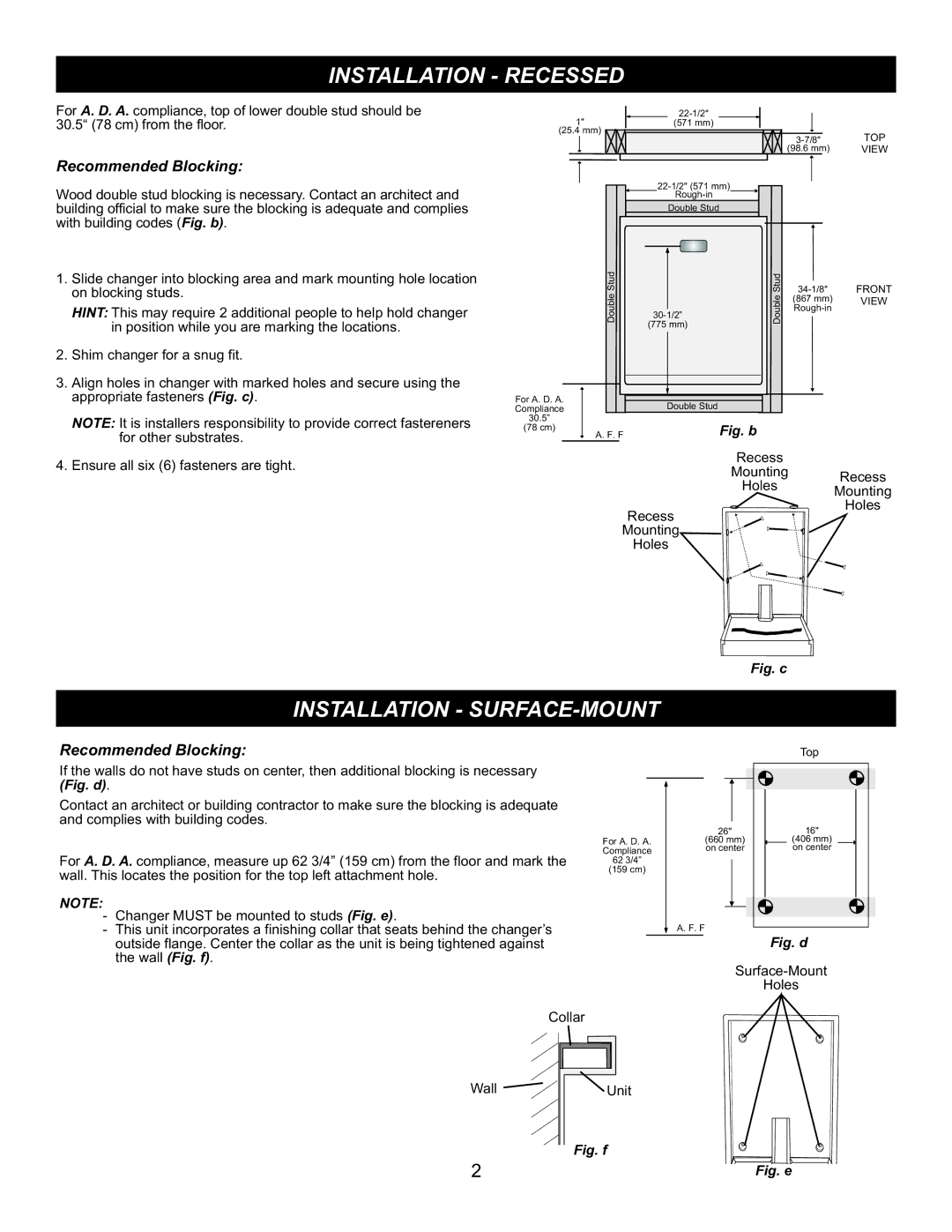 Foundations 100-SSV, SI260D manual Installation Recessed, Installation SURFACE-MOUNT 