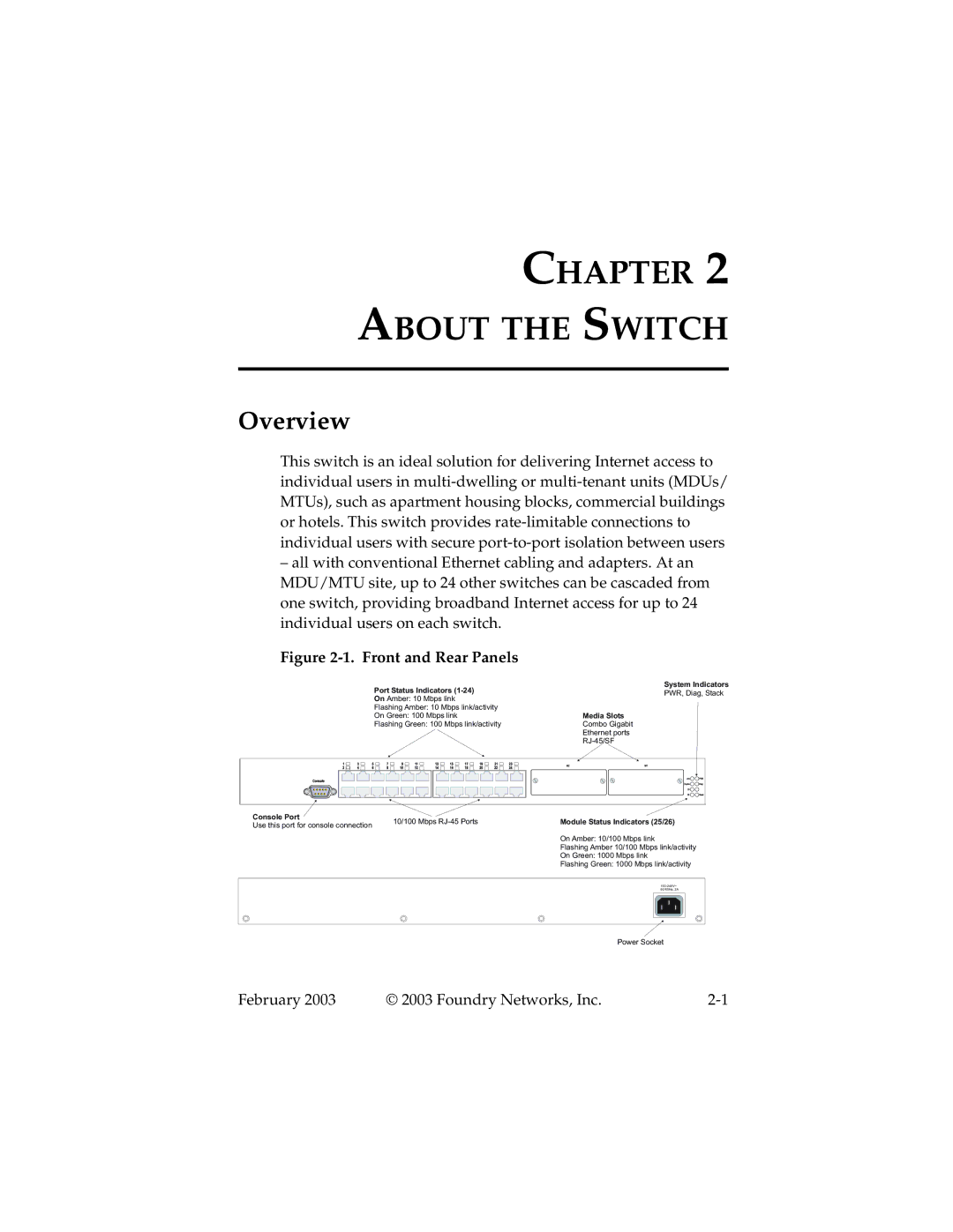 Foundry Networks 2402CF manual About the Switch, Overview 