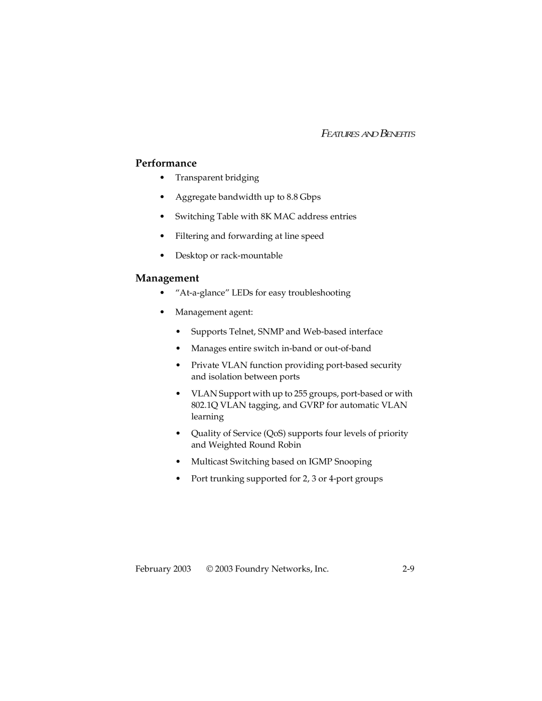 Foundry Networks 2402CF manual Performance, Management 