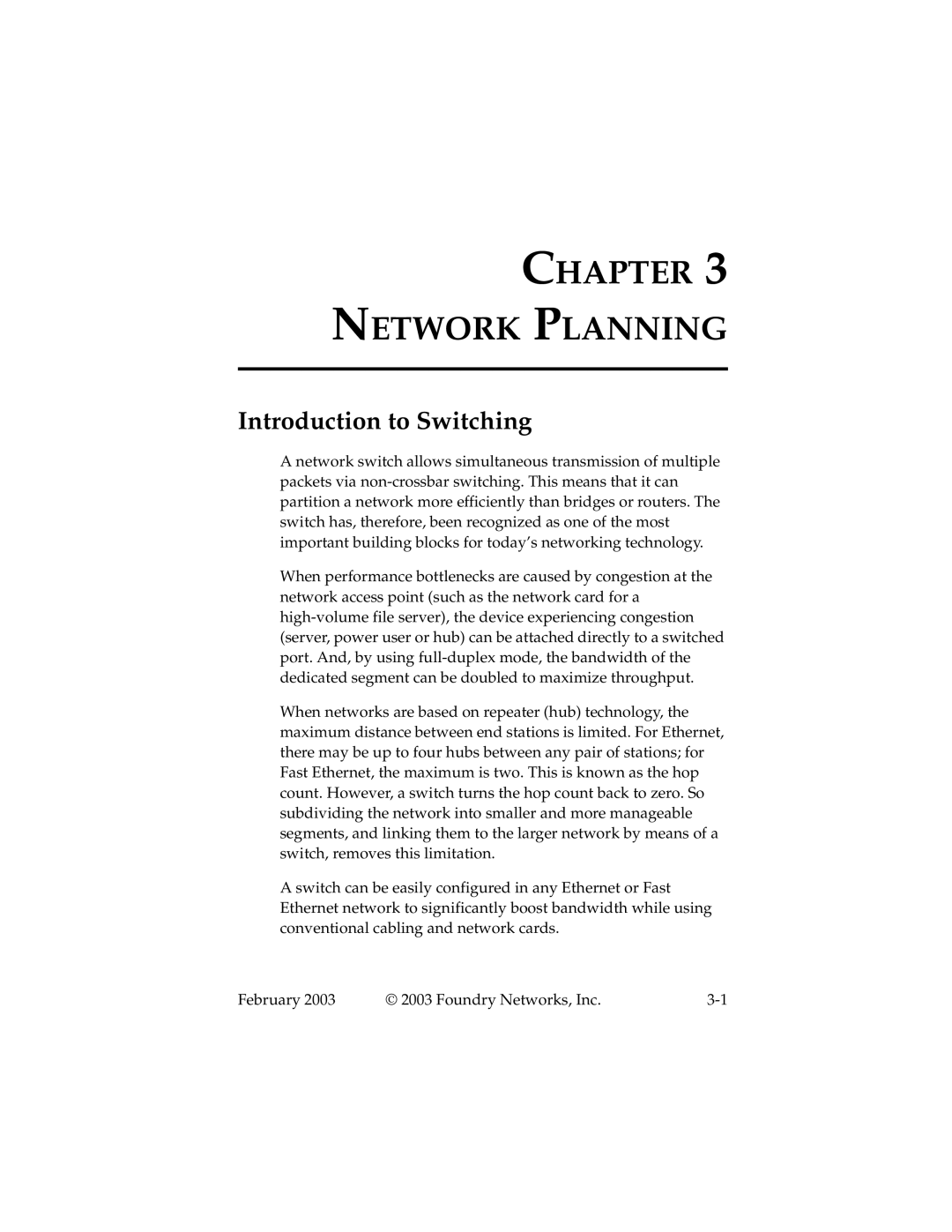 Foundry Networks 2402CF manual Network Planning, Introduction to Switching 