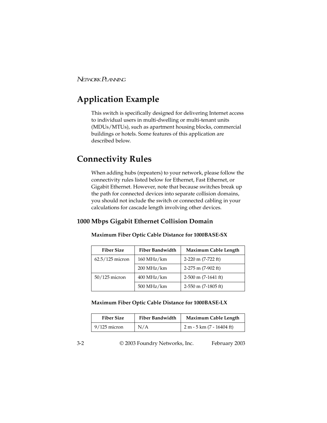 Foundry Networks 2402CF manual Application Example, Connectivity Rules, Mbps Gigabit Ethernet Collision Domain 