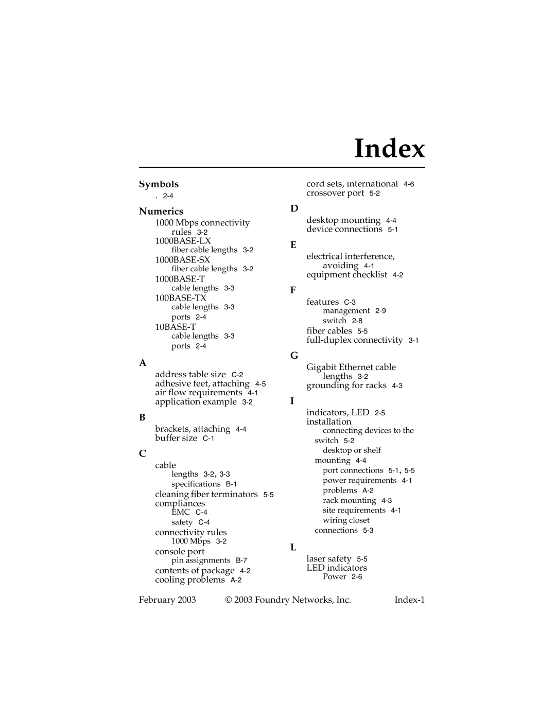 Foundry Networks 2402CF manual Index 