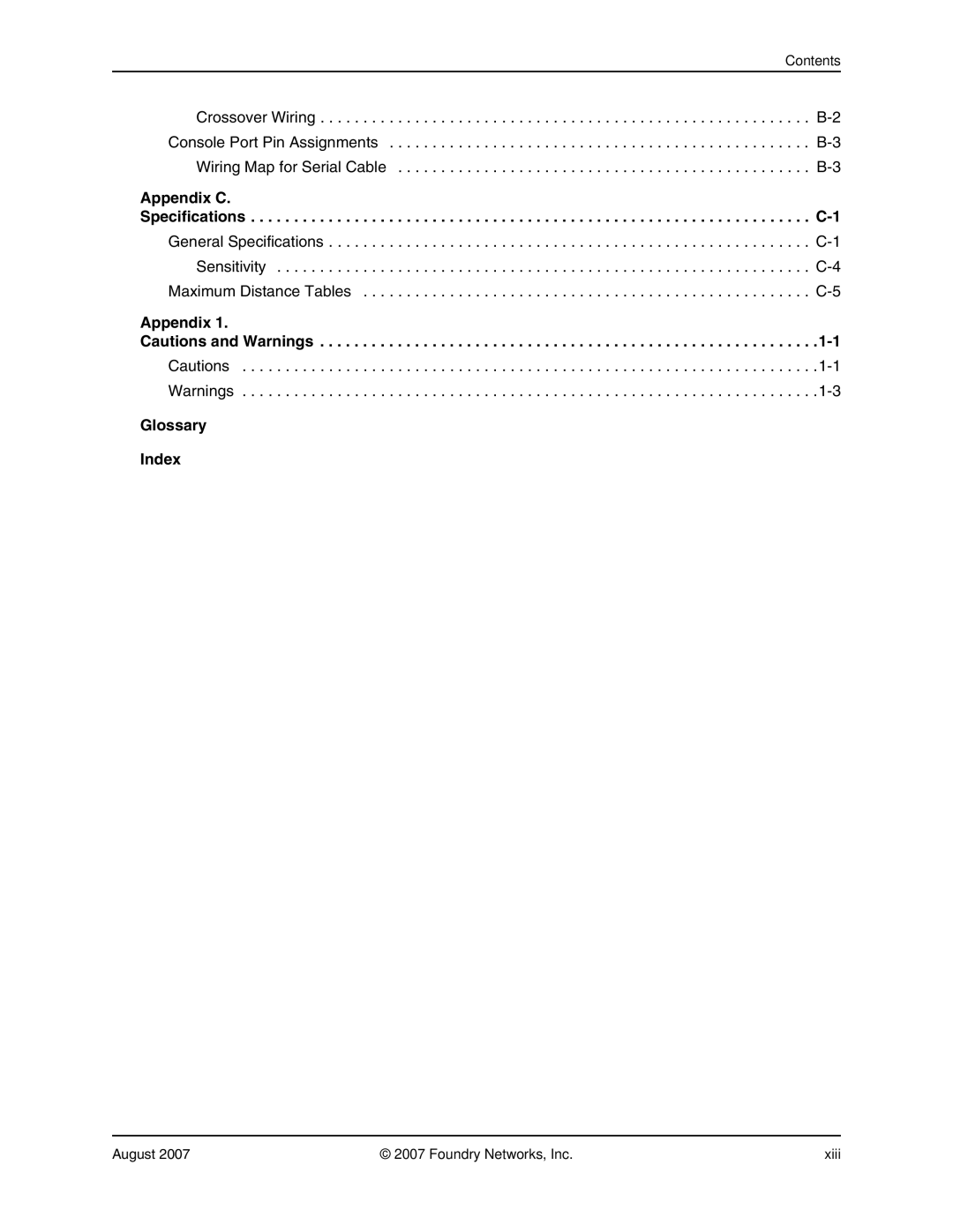 Foundry Networks 250 manual Appendix Glossary Index 