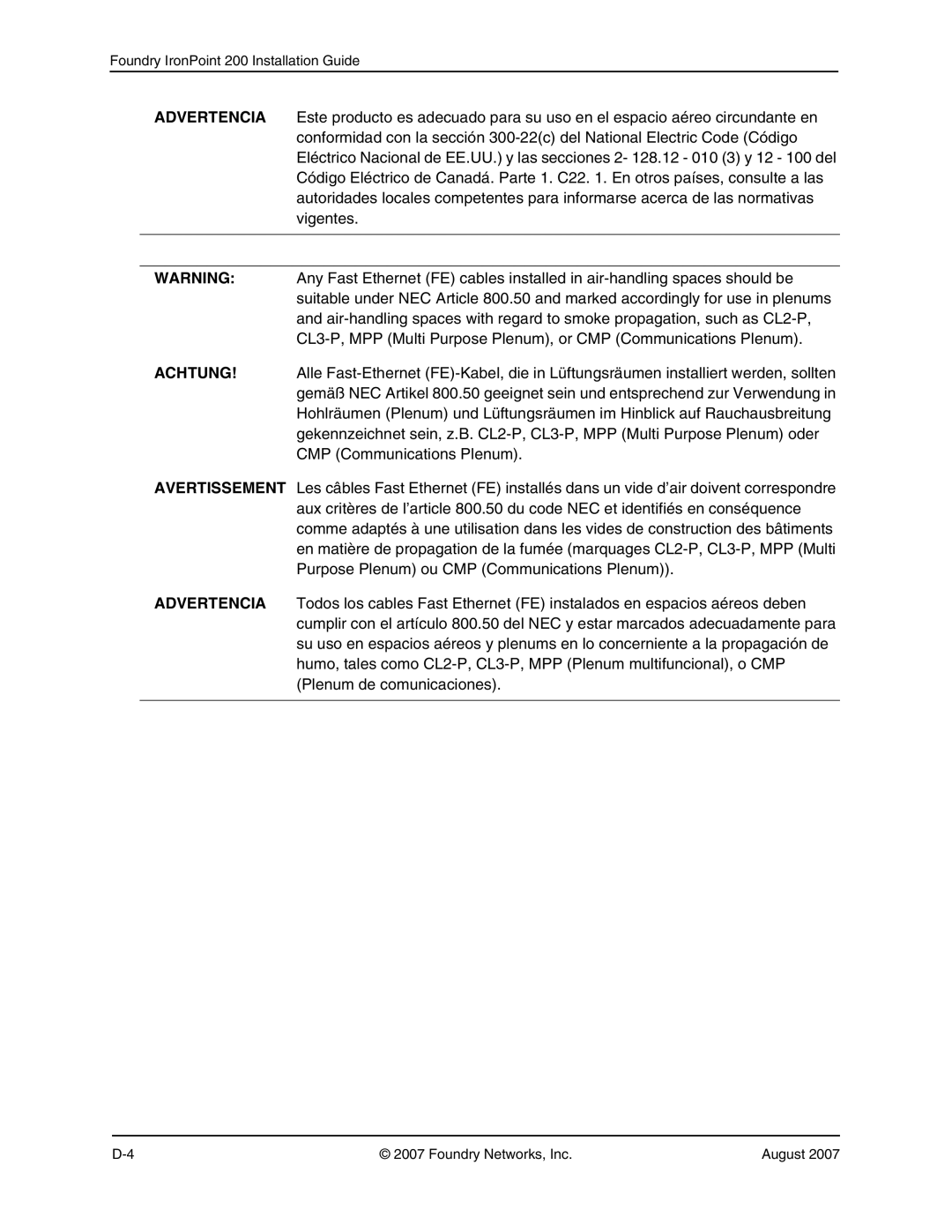 Foundry Networks 250 manual Foundry IronPoint 200 Installation Guide 