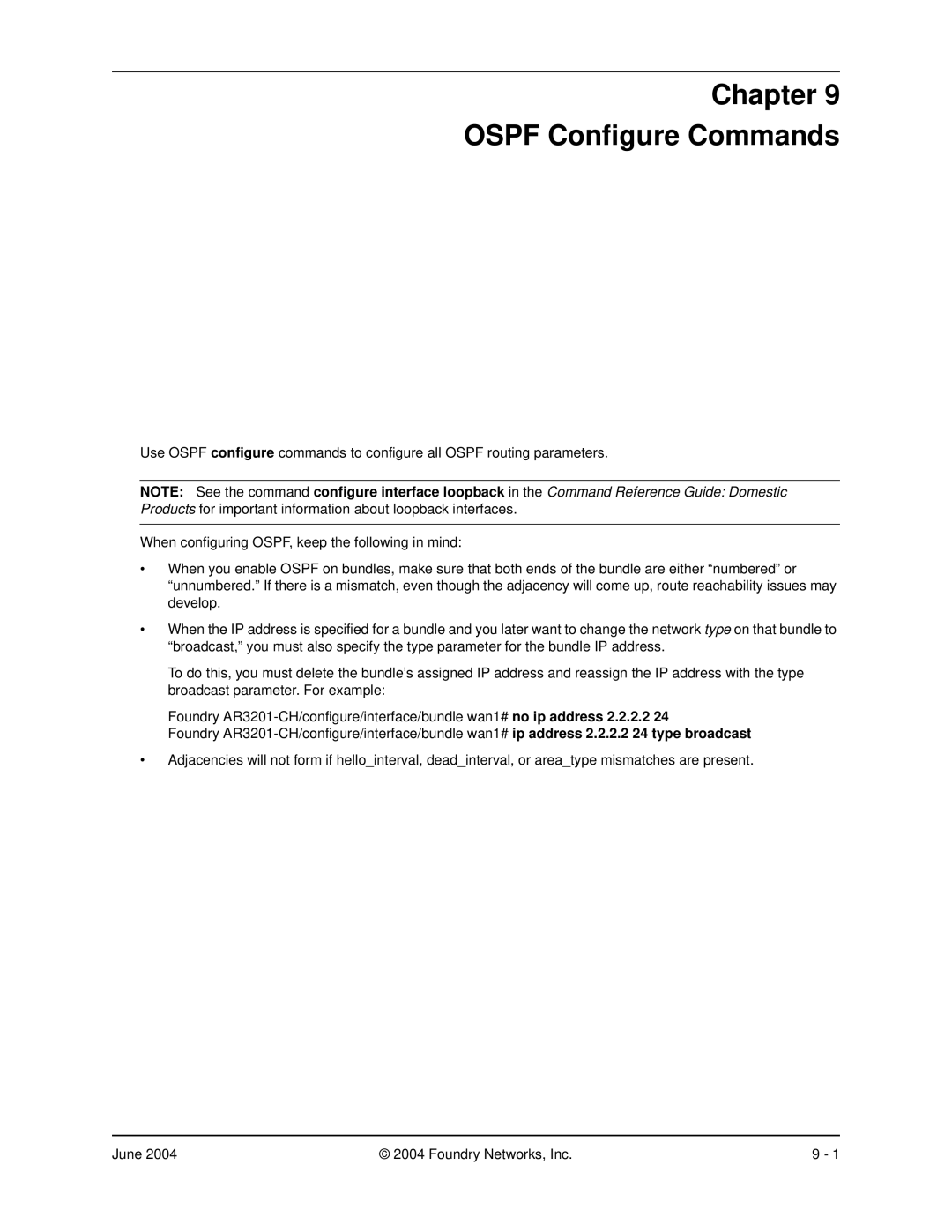 Foundry Networks AR3202-CL, AR3201-CL, AR1204, AR1216, AR1208 manual Chapter Ospf Configure Commands 