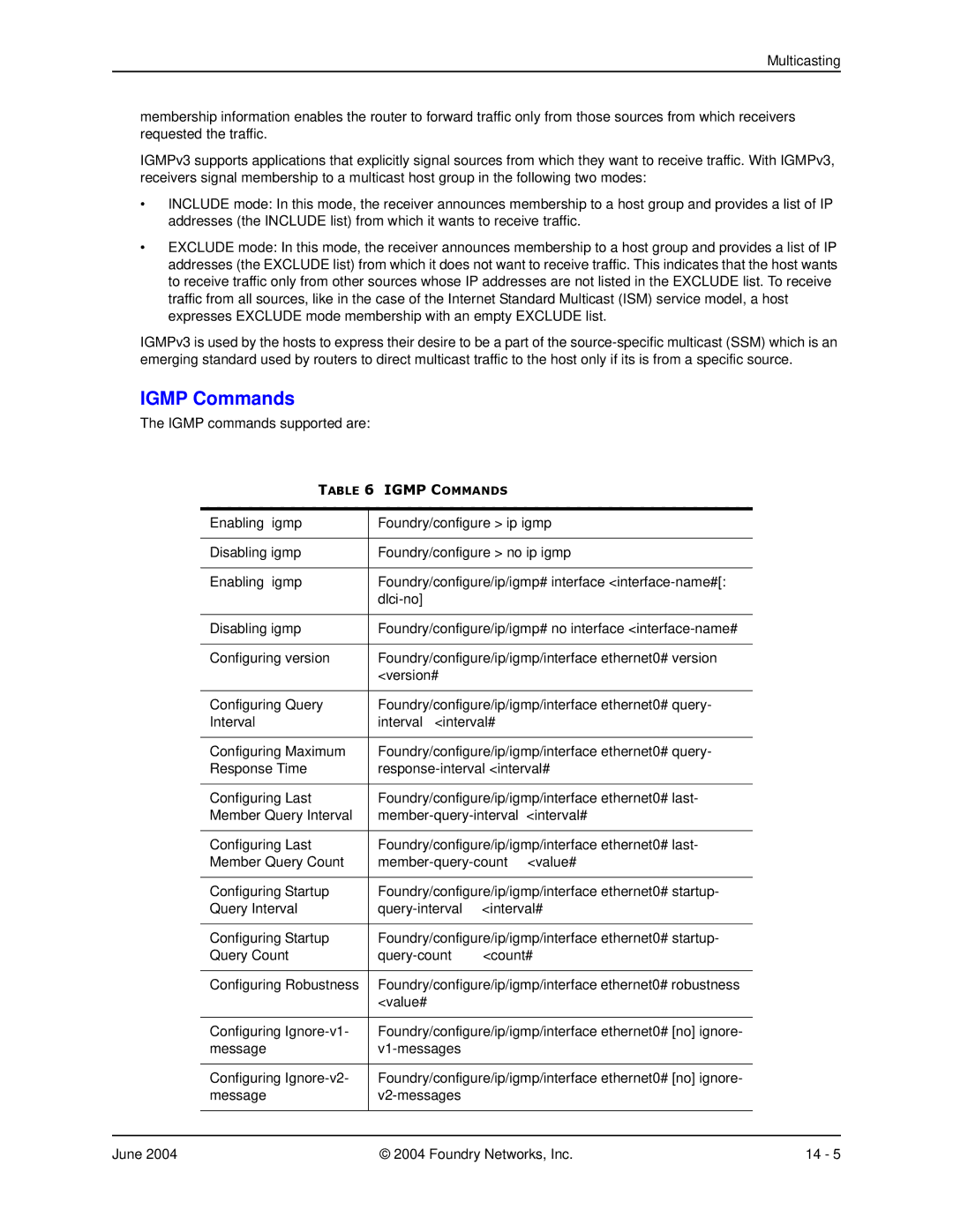 Foundry Networks AR3202-CL, AR3201-CL, AR1204, AR1216, AR1208 manual Igmp Commands 