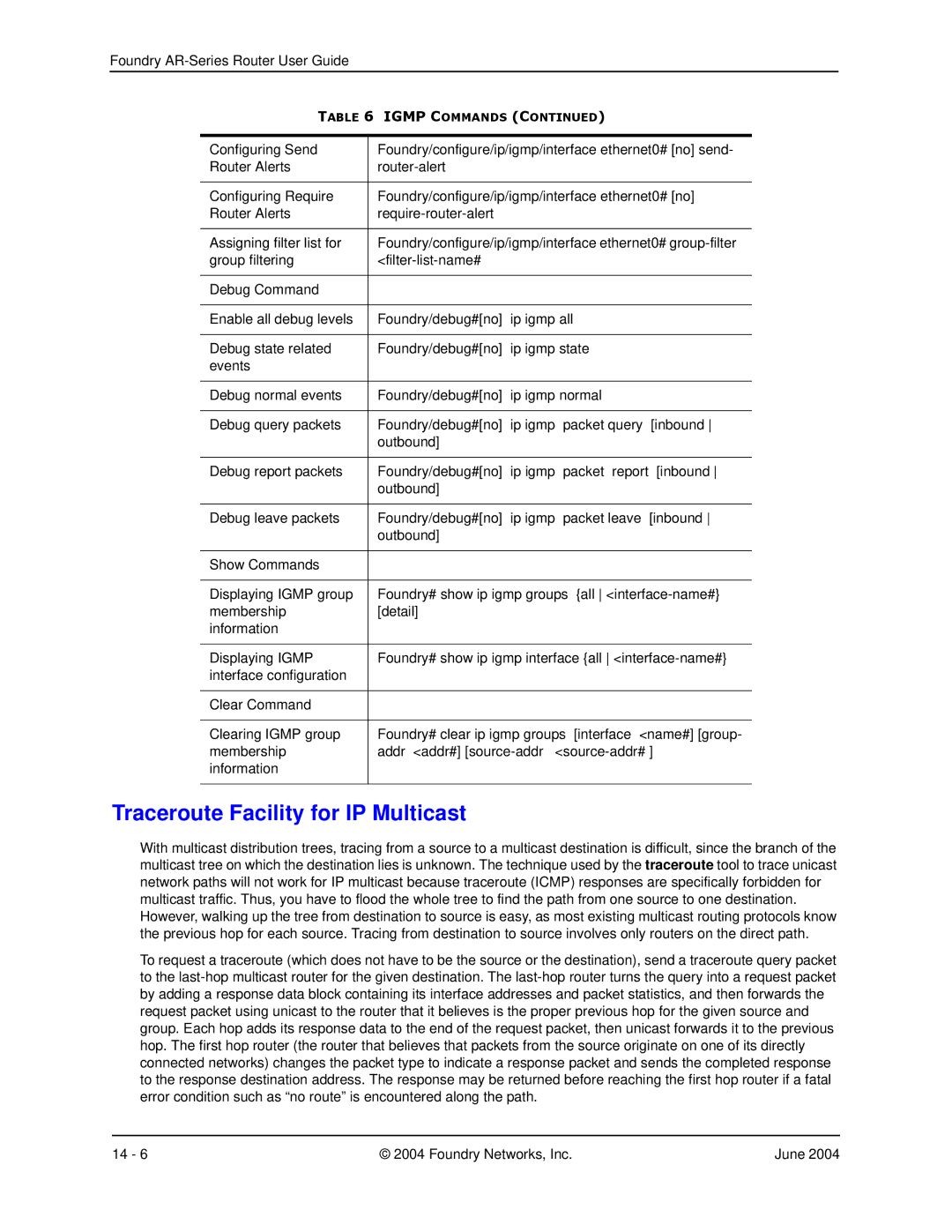 Foundry Networks AR1208, AR3202-CL, AR3201-CL, AR1204, AR1216 manual Traceroute Facility for IP Multicast 