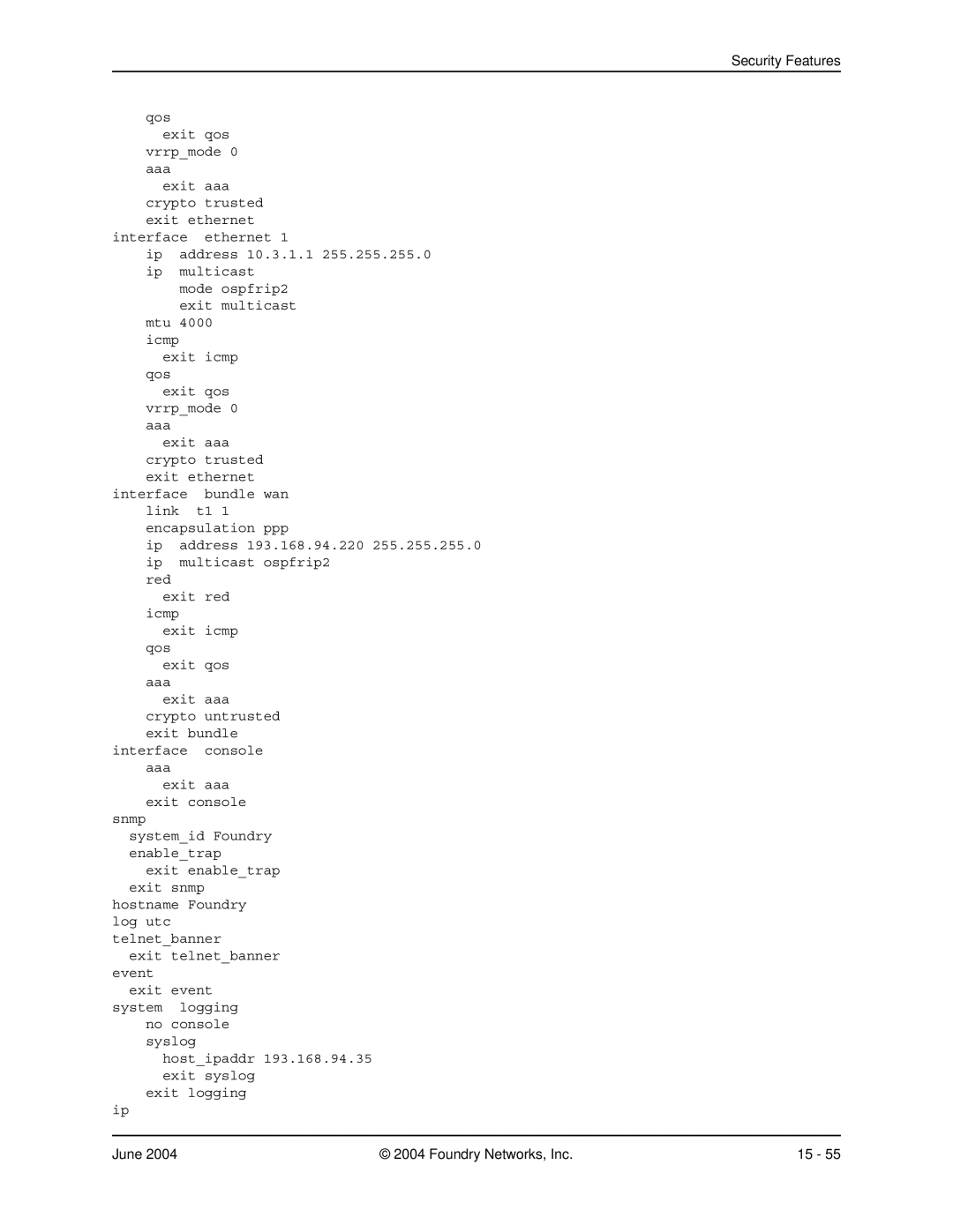 Foundry Networks AR3202-CL, AR3201-CL, AR1204, AR1216, AR1208 manual Security Features 