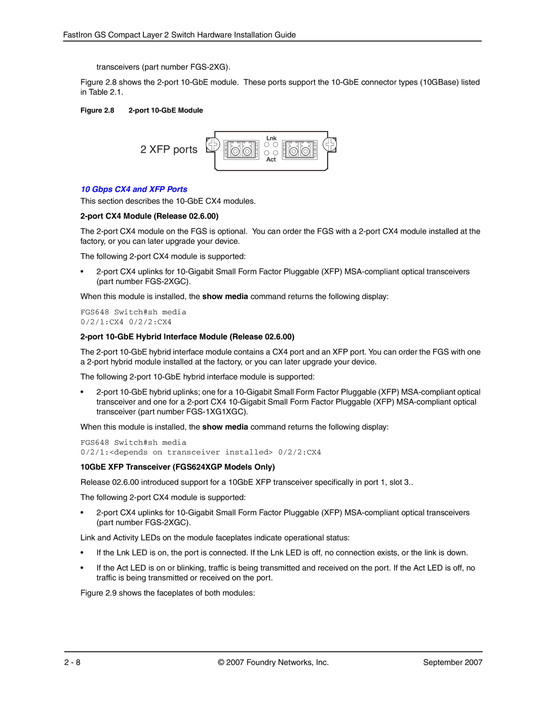 Foundry Networks FGS624XGP, FGS648P-POE, FGS624P manual Port CX4 Module Release, Port 10-GbE Hybrid Interface Module Release 