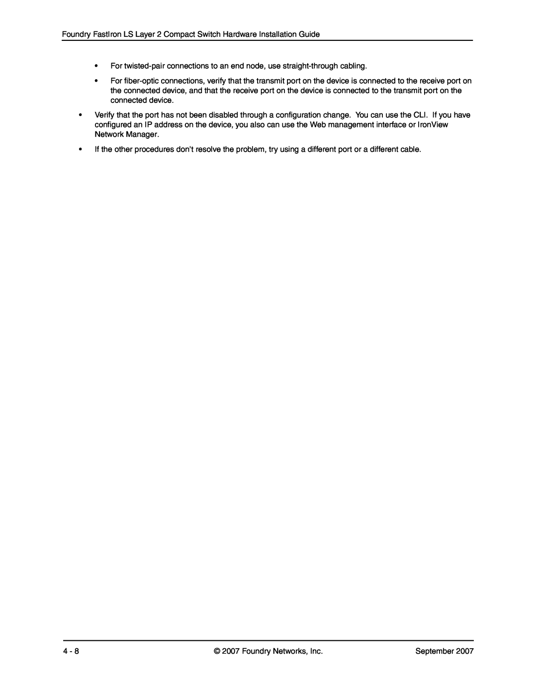 Foundry Networks LS 624, LS 648 manual Foundry FastIron LS Layer 2 Compact Switch Hardware Installation Guide 